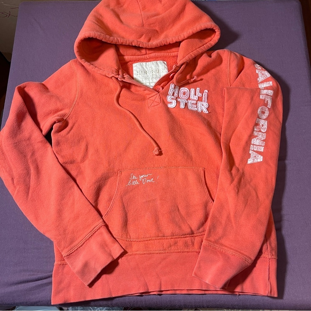 Hollister Y2K Pullover Hoodie Sweatshirt Orange - Size Small/Medium - Two Button